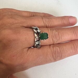 Silver and Green Gemstone Ring